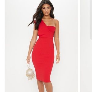 One Shoulder Draped Midi Dress